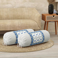 BLOCKS OF INDIA Cotton Hand Block Printed Bolster Cover | Booster Cover with Drawstring | Round Long Pillow Cover for Bed | Dewan Pillow Cover Set 16 X 32 | Set of 2 (Color 31)