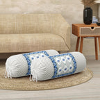 BLOCKS OF INDIA Cotton Hand Block Printed Bolster Cover | Booster Cover with Drawstring | Round Long Pillow Cover for Bed | Dewan Pillow Cover Set 16 X 32 | Set of 2 (Color 31)