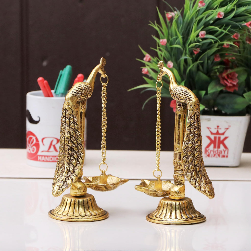Peacock Design Metal Hanging with Chain Diya Pair of Peacock Design Bird Diya Deepak Oil Lamp