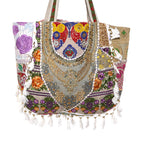 PREET GALLERY Handmade Cotton Patchwork Tote Bag, Multicolour, Double Handle|Women's Shoulder Bag, Pure Cotton Tote Bag, Handmade Patchwork Design (Off White Multicolor)