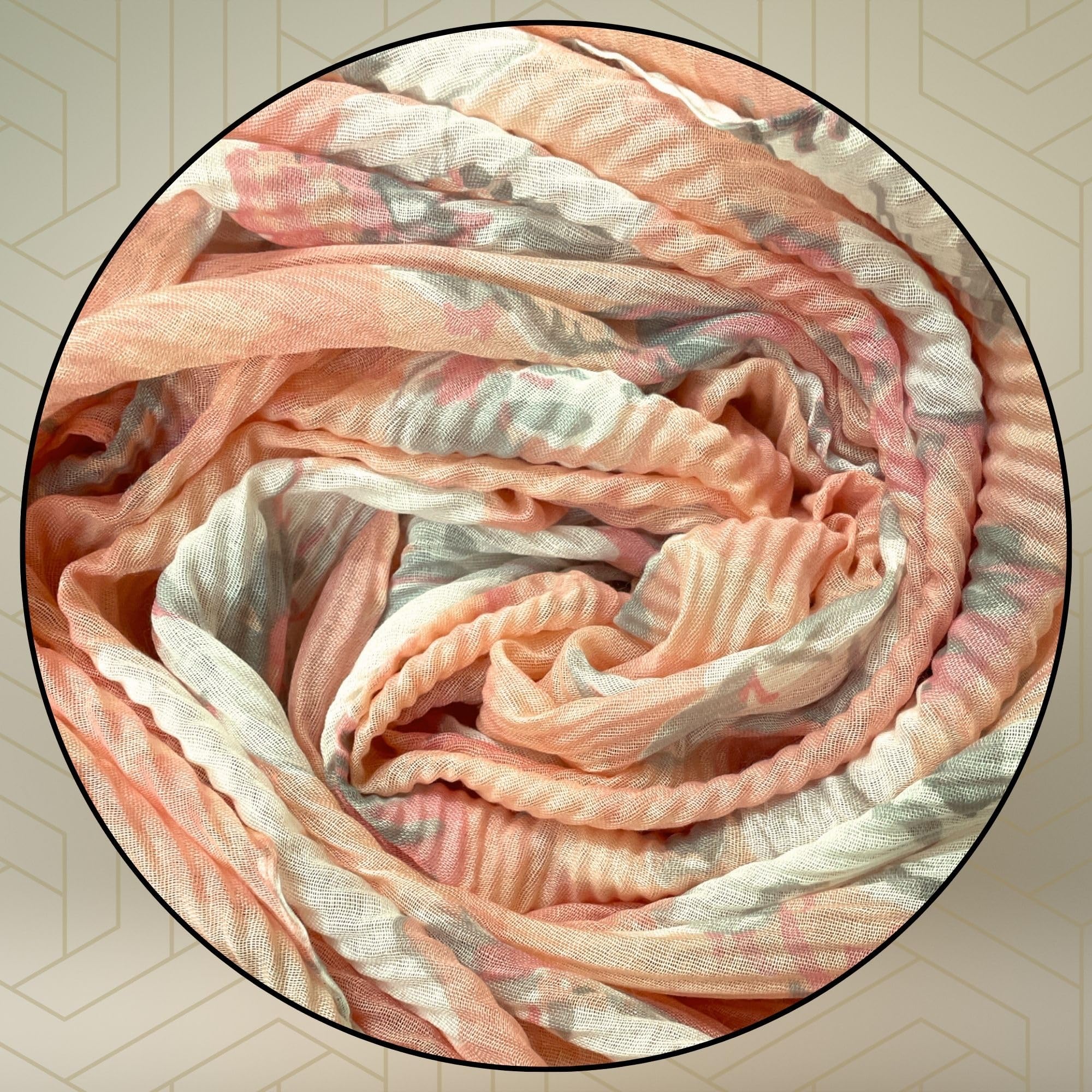 Scarf Woman Pleated Floral Print Mal Mal Cotton Scarves | Hijab Scarf | Headscarf | Neck Scarf | Stoles | Wraps (Peach)