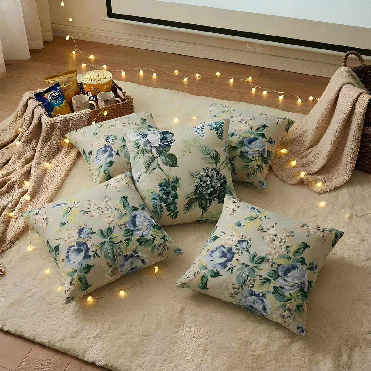 Clasiko Cotton Cushion Covers 16x16 – Set of 5 Decorative Cushion Covers, Garden Frost, Soft Cotton, Hidden Zip, Sofa & Bedroom Décor