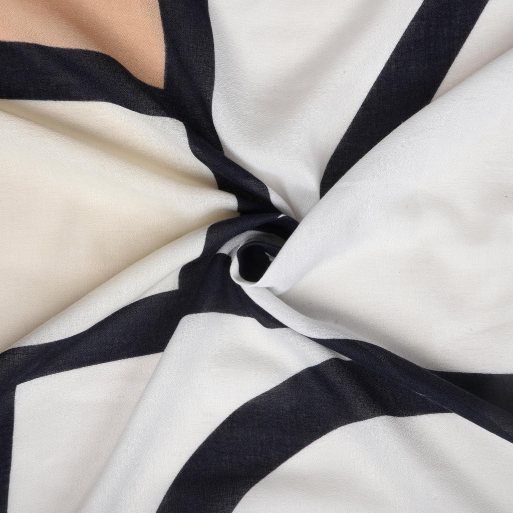 MORU Kyoto Minimalist Women’s Gridline Scarf | Lightweight Beige & Navy Stole with Modern Geometric Design | Soft Wrap Fashion Accessory for All Seasons