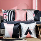 Vendola Decorative Satin Sofa Cushion Covers Set of 5, 16 inch x 16 inch, Sofa Pillow Cover, Pink and White, Geometrical Design, Zipper Closure (Salmon Pink, 16X16 Inches)