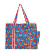 NIKAVIK Quilted Cotton Tote bag – Exotic Animal Print Foldable and Ideal for Travel Shopping Beach Trips or Daily Essentials (Blue red)