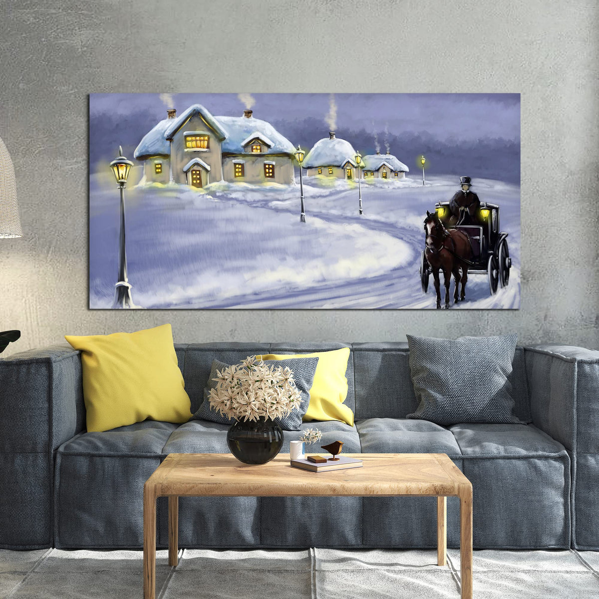 VIBECRAFTS Canvas Paintings for Living Room Drawing Room Rural Landcape In Winters Canvas Wall Painting Fitted With Wooden Frame For Home | Office | Living Room | Gift (PTVCH_2487)