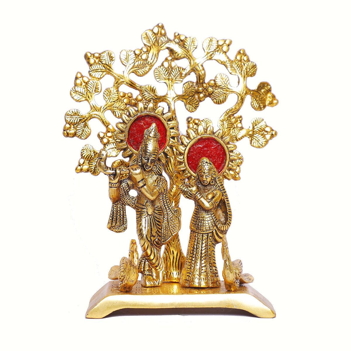 KridayKraft Radha Krishna Standing Playing Flute Under Tree Idol Metal Statue Gold Antique Finish for Pooja & Home,Office Decorative,Radha Krishna Murti Showpiece Figurines