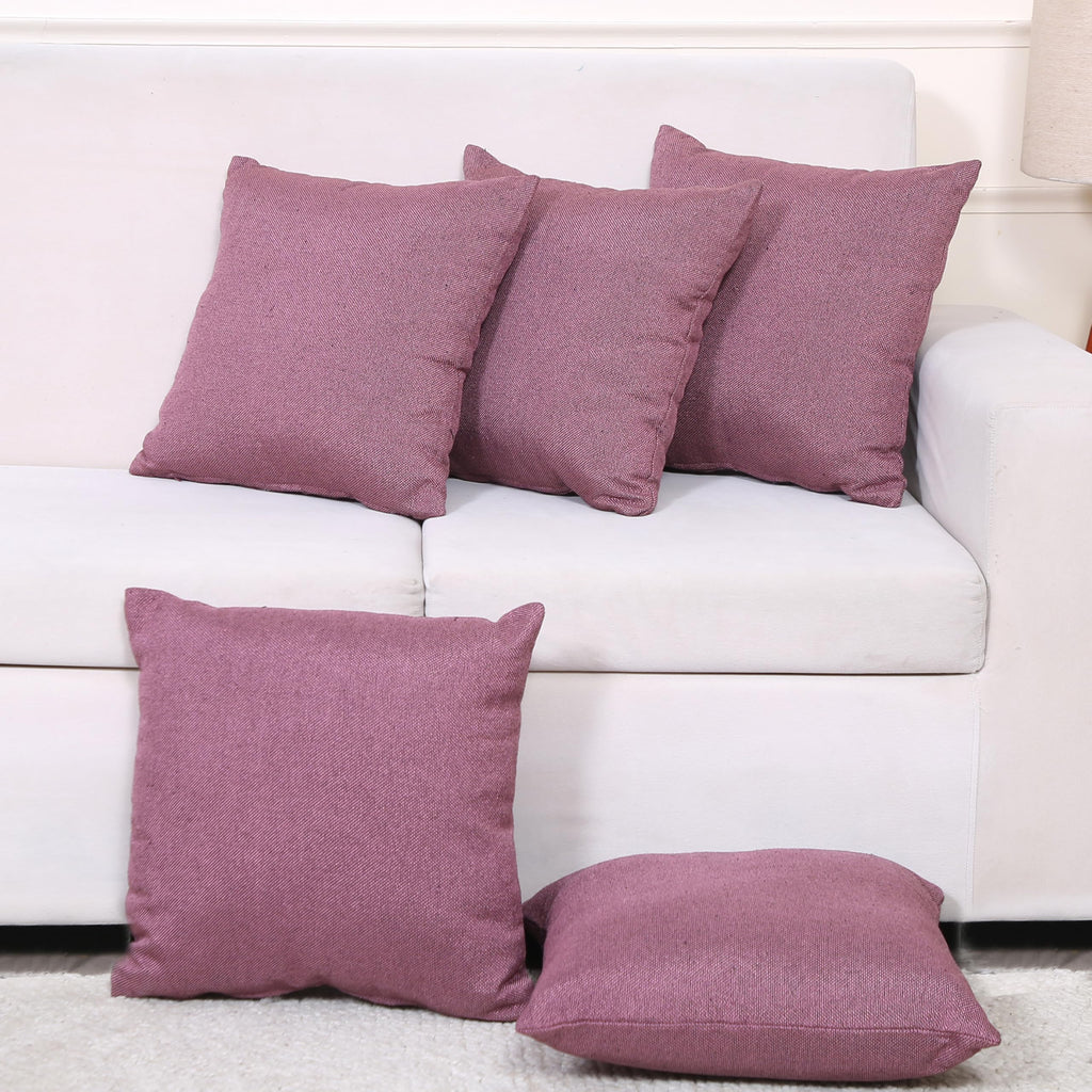 Yellow Weaves Jute Texture Cushion Covers, 12 X 12 Inches, Dusty Purple, Set of 5