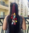 Zippy Flora Handmade Boho Colorful Hair Strings – Shoulder Length (12–14 Inch) | Elegant Pink Braided Thread Hair Extensions for Navratri, Ethnic Look & Bohemian Styling