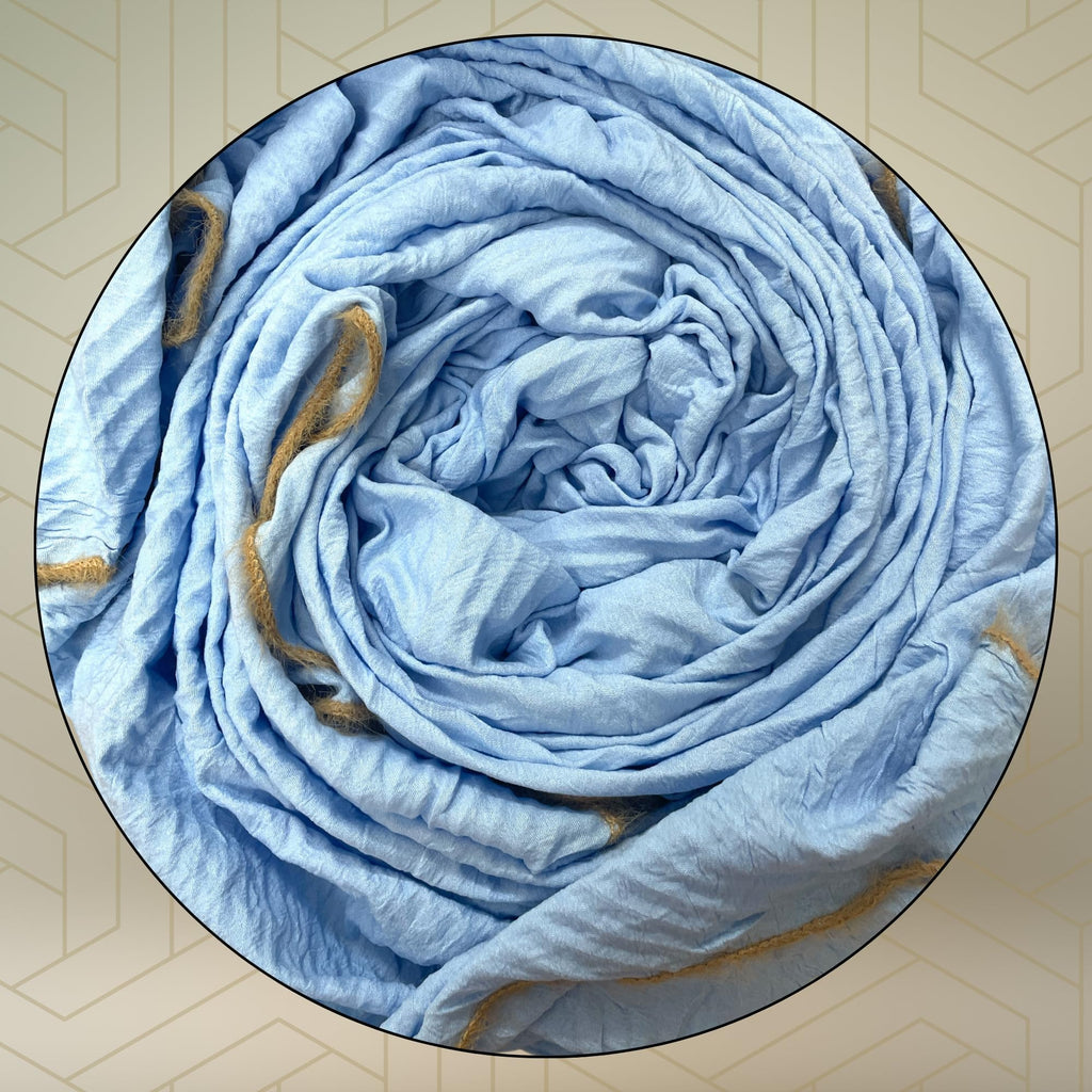 FAHABO Scarf Woman Pleated Viscose Cotton Scarf with Lace Border | Hijab Scarf | Headscarf | Neck Scarf | Stoles | Wraps (2- Light Blue)
