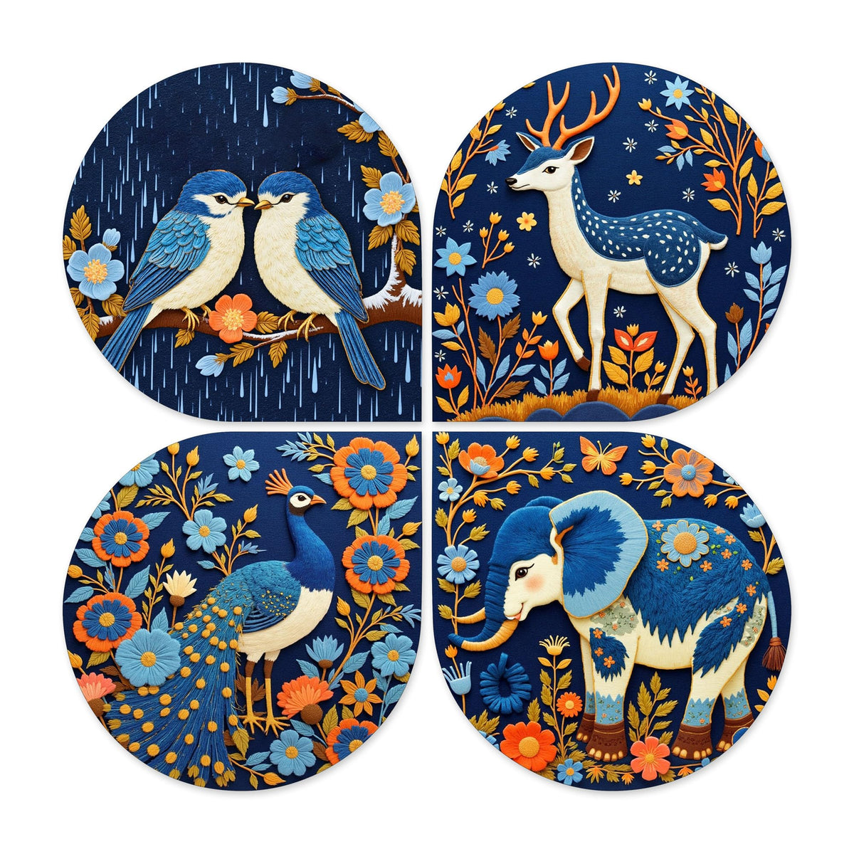 Artvibes Floral Animal Decorative Wall Art MDF Wooden Wall Hanger for Living Room | Room Decoration | Handcrafted Art | Aesthetic Wooden Decor | Artworks Hangings | Ideal Gifts (WH_8444N), Set of 4