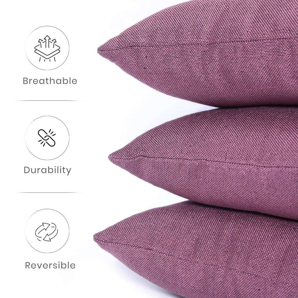Yellow Weaves Jute Texture Cushion Covers, 12 X 12 Inches, Dusty Purple, Set of 2