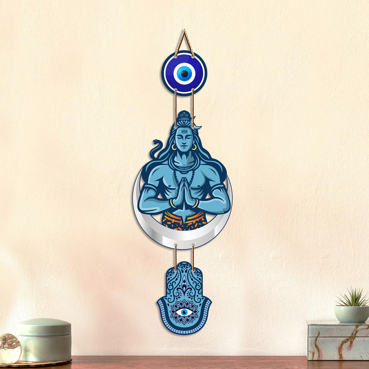 Artvibes Lord Shiva Namaste Evil Eye Wall Hanging for Home Entrance | Spiritual MDF Wall Decor | Vastu Decorative Art for Living Room | Temple & Office | Gift Item (WH_8589N)