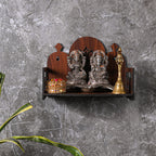 GOJEEVA KRAFT Engineered Wood Hand Crafted Carved Pattern Home Temple for Idols Temple for Home and Office I OM DEVGHAR Carved | Set Top Box Stand I Wooden Mandir (Pack of 1) (Medium)
