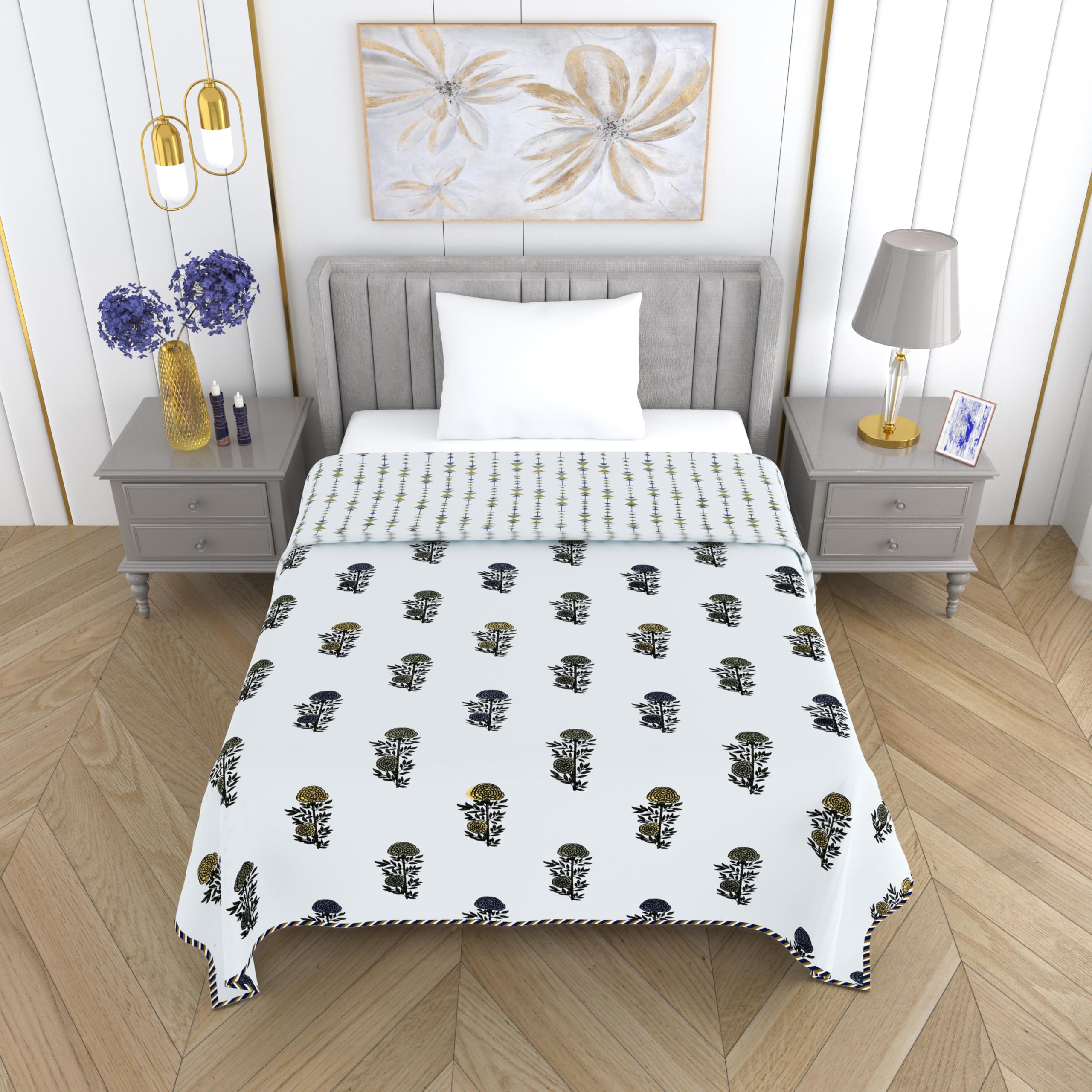 Mafatlal Royal Single Bed Dohar, 300 GSM 100% Cambric Cotton, Reversible AC Blanket Single, Soft & Breathable Lightweight Cotton Blanket, 152 x 228 cm, Bright White Kafalo