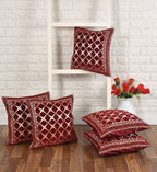 DECOMIZER Jacquard Geomteric Cushion Covers 24 Inch X 24 Inch Set Of 5 Ethnic Motifs 240 TC Cushion Covers,Design- Criss-Cross,Color- Maroon