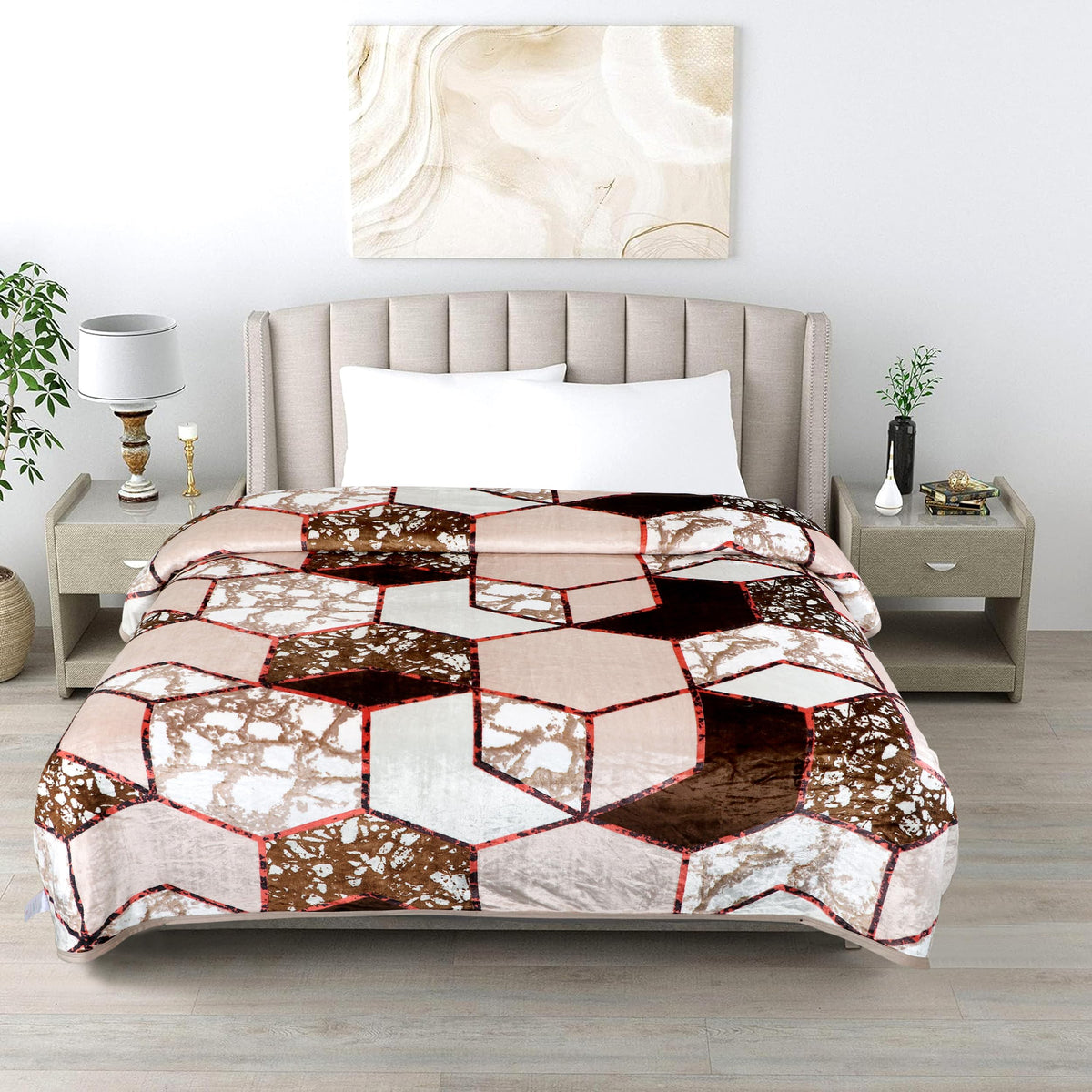 Gullivar Ultra Soft Flannel Printed Double Blanket 220x240 cm | 200 GSM Warm & Cozy All Season AC Blanket for Winter| Duvet/Quilt Throw for Bedroom & Living Room- Beige Kafalo