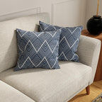 HUESLAND Premium Cotton Cushion Cover 16 inch x 16 inch | Decorative Square Throw Pillow Covers Set for Sofa, Living Room & Bedroom | Set of 2 | Navy Wave