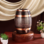 cWc Pure Copper Water Dispenser 8 Litre | Handcrafted Antique Engraved Copper Barrel | Ayurvedic Water Storage Pot | Traditional Copper Water Tank for Home, Kitchen & Office