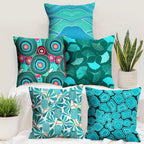 Story@Home Aqua Blue & Teal Abstract Cushion Cover Set of 5 | 16 x 16 Inch| Digital Printed Decorative Pillow Covers | Soft Polyester Cushion Covers for Sofa, Couch, Living Room & Bedroom Decor
