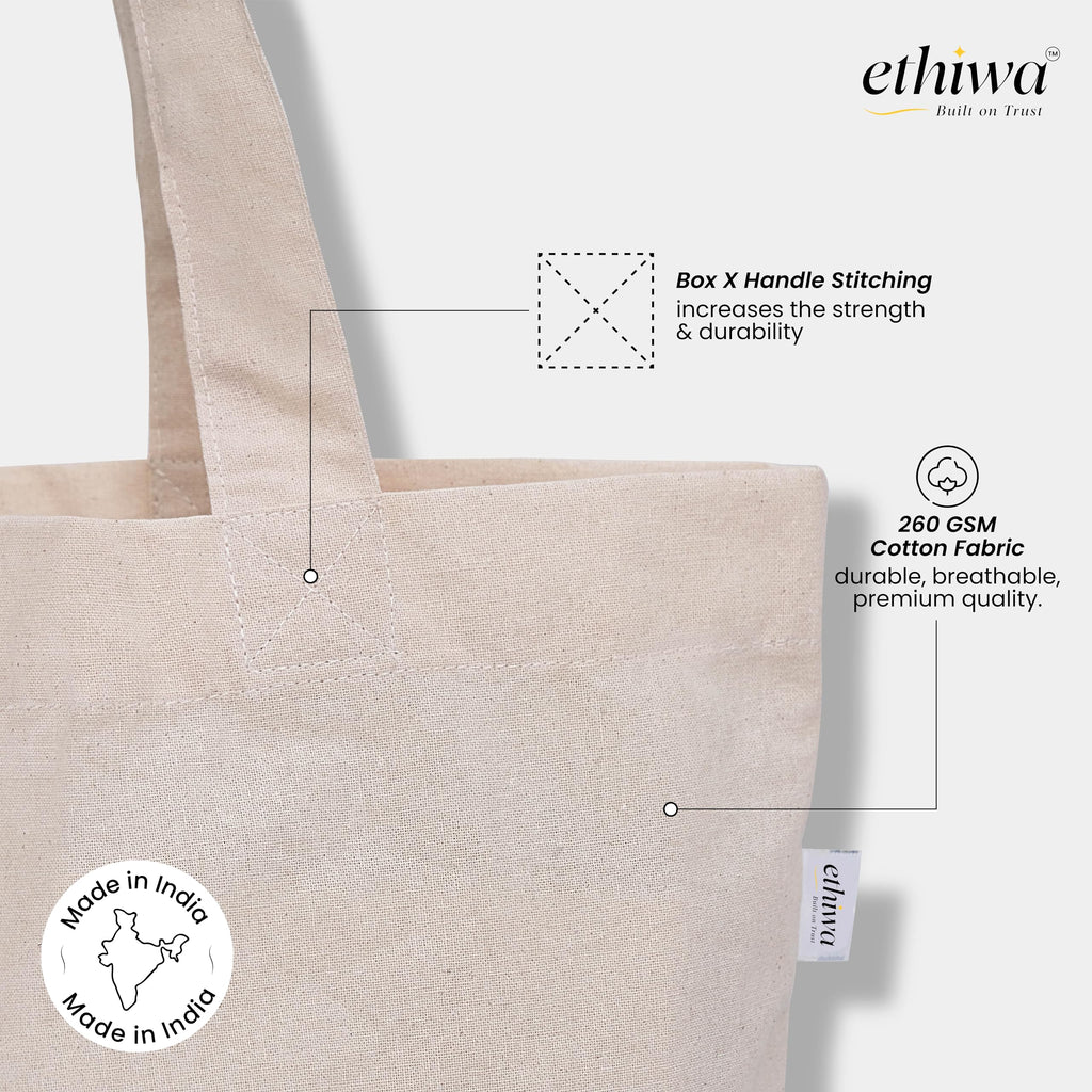 Ethiwa14x16 Inch Plain Tote Bag |10 Pcs|12 Pcs|50 Pcs|100 Pcs| 100% Organic Reusable 250 GSM Cotton Handbag for Shopping, Daily Use, Grocery, Craft Diy Painting and Storage