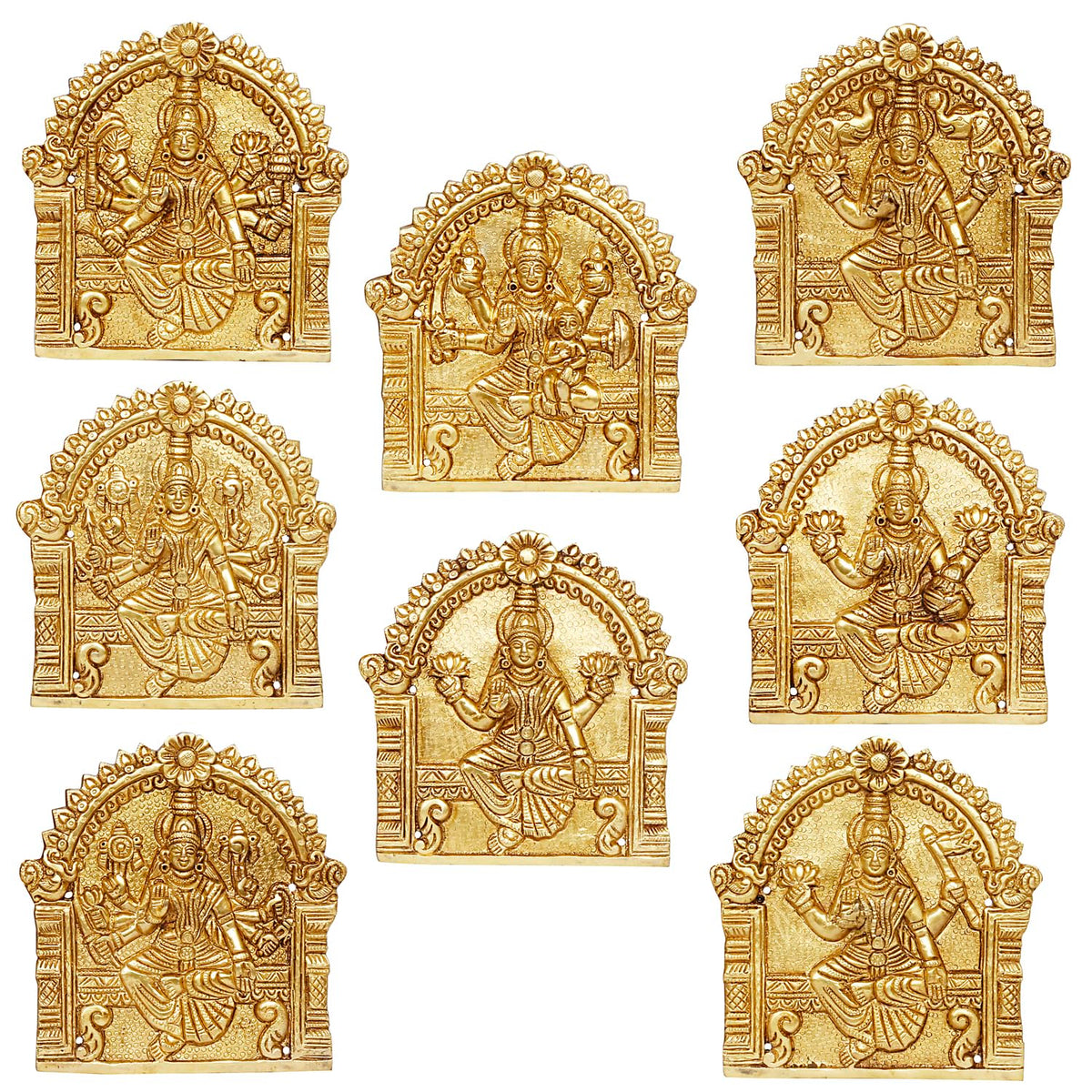 ARTVARKO Brass Ashtalakshmi Laxmi Set of 8 Pcs Ashta Lakshmi Wall Hanging for Diwali Pooja Mandir Temple Office Décor Marriage (5.5x5.5 Inch Each Idol) Gold