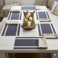 YELONA Placemats Set of 6, Heat-Resistant Woven Vinyl Table Mats, Non-Slip & Washable Dining Tablemats for Kitchen & Dinner Decor, Dark Blue & Gold (45cm x 30cm) Kafalo