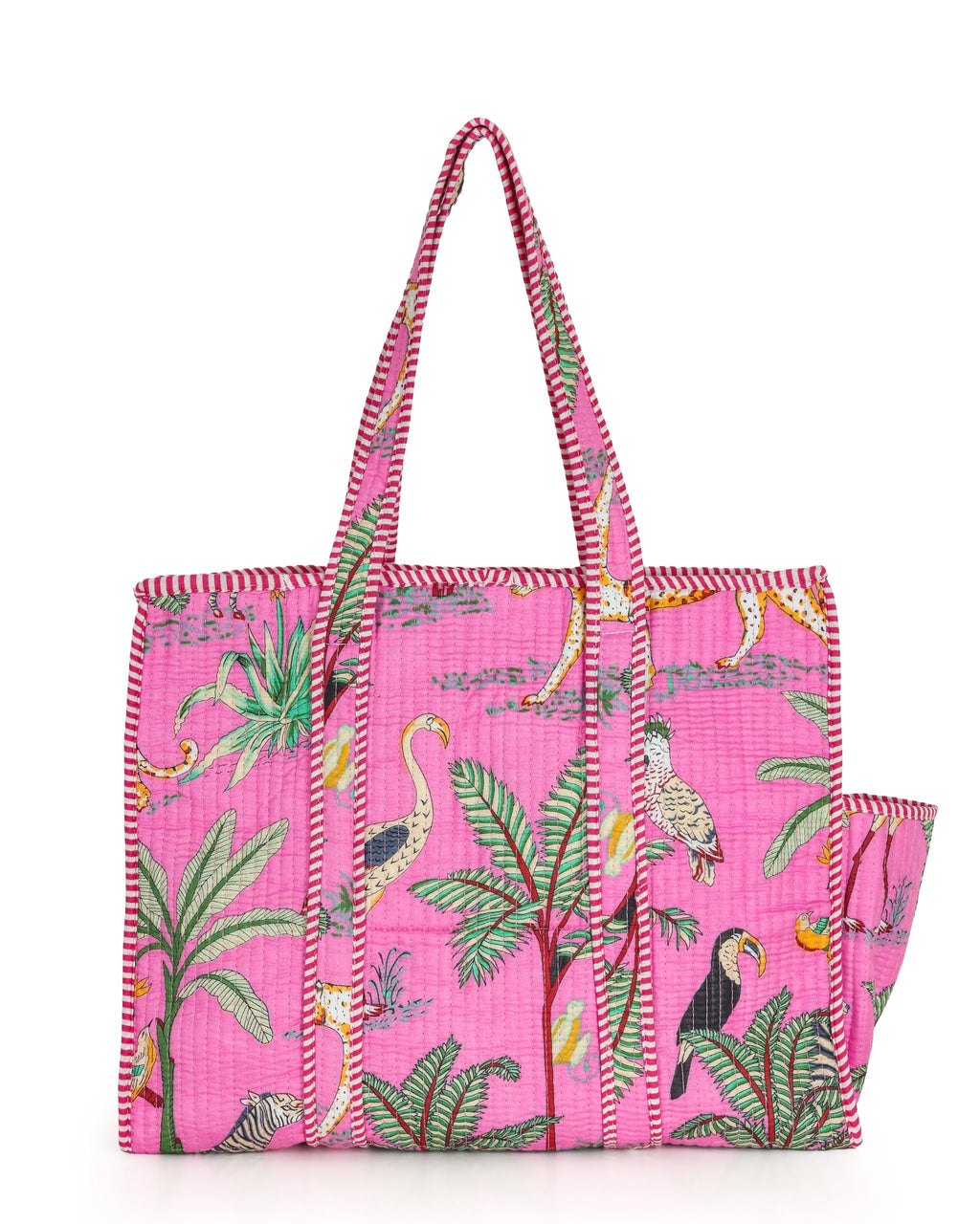NIKAVIK Quilted Cotton Tote bag – Exotic Animal Print Foldable and Ideal for Travel Shopping Beach Trips or Daily Essentials (Light Pink)