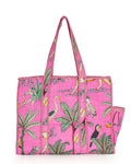NIKAVIK Quilted Cotton Tote bag – Exotic Animal Print Foldable and Ideal for Travel Shopping Beach Trips or Daily Essentials (Light Pink)