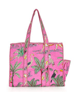 NIKAVIK Quilted Cotton Tote bag – Exotic Animal Print Foldable and Ideal for Travel Shopping Beach Trips or Daily Essentials (Light Pink)