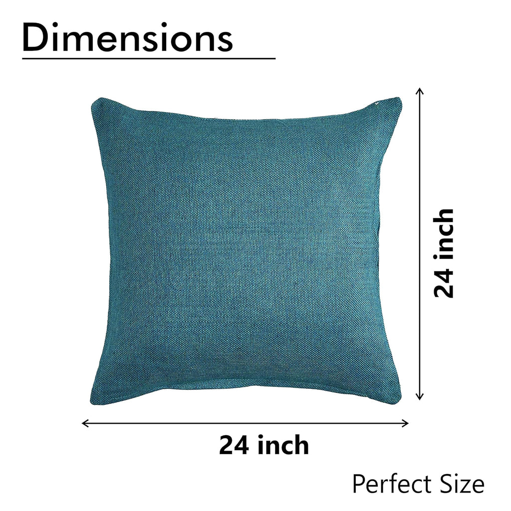 Yellow Weaves Jute Texture 250 TC Cushion Covers, 24 X 24 Inches, Blue, Set Of 2