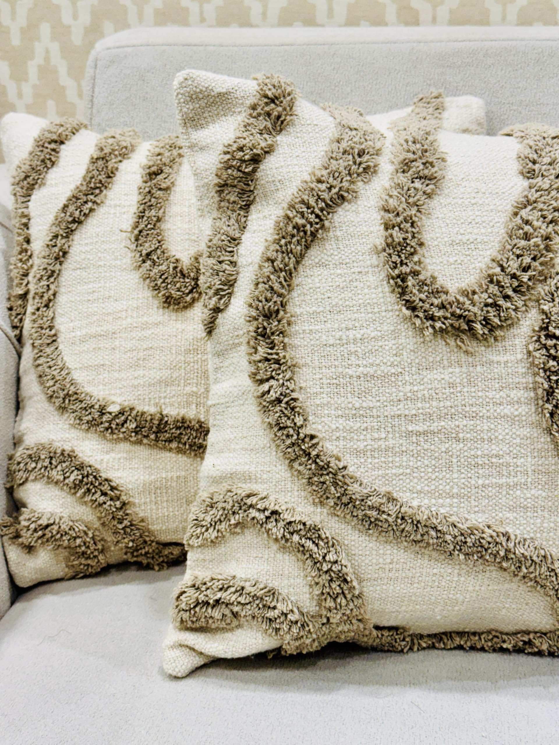 Furnistitchs Premium Decorative Throw Cushion Pillow Cover Boho Home Decor - Living Room Bedroom Couch Sofa Cushion Covers 16 inch x 16 inch (2, Cream Multi Zigzag)