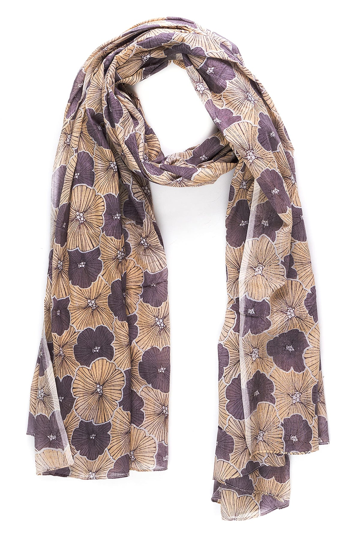 AQVA Printed Cotton Scarf for Women Stylish (Baghiya Beige Lilac) | Head and Face Cover Scarf for Girls with 100% Cotton | Soft & Lightweight Scarves/Stoles for all Weather (72 x 43 in)