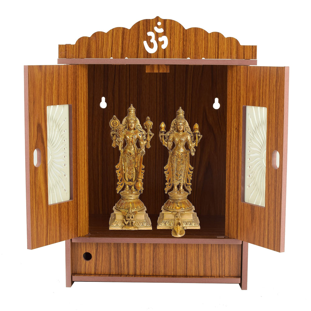 Comert Engineered Wooden Indian Art Work Temple/Mandeer for Home Pooja Mandir (Maroon, 43 Cm)