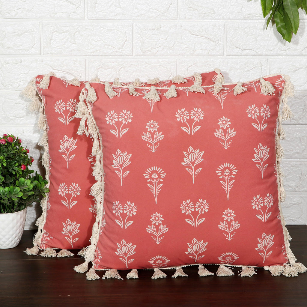 ishro home Premium Cushion Cover 16 inch x 16 inch | Set of 2 – Soft European Standard Fabric, Frill Design, Machine Washable | (2, Tulip Rust, 16x16 Inch)