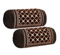DECOMIZER Jacquard Geomteric Bolster Cover Set | 16x32 Inches | 200 Tc | Dewan Round Pillow Covers | Bed Side Long Pillow Case - (Criss-Cross Coffee - Set of 2)