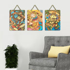 Artvibes Indian Gods Modern Art Decorative MDF Wooden Wall Art for Home | Wood Decorative Items | Modern Decoration | Artwork | Festive Decor | Wall Art Print | Unique Gift Items (WH_96177N), Set of 3