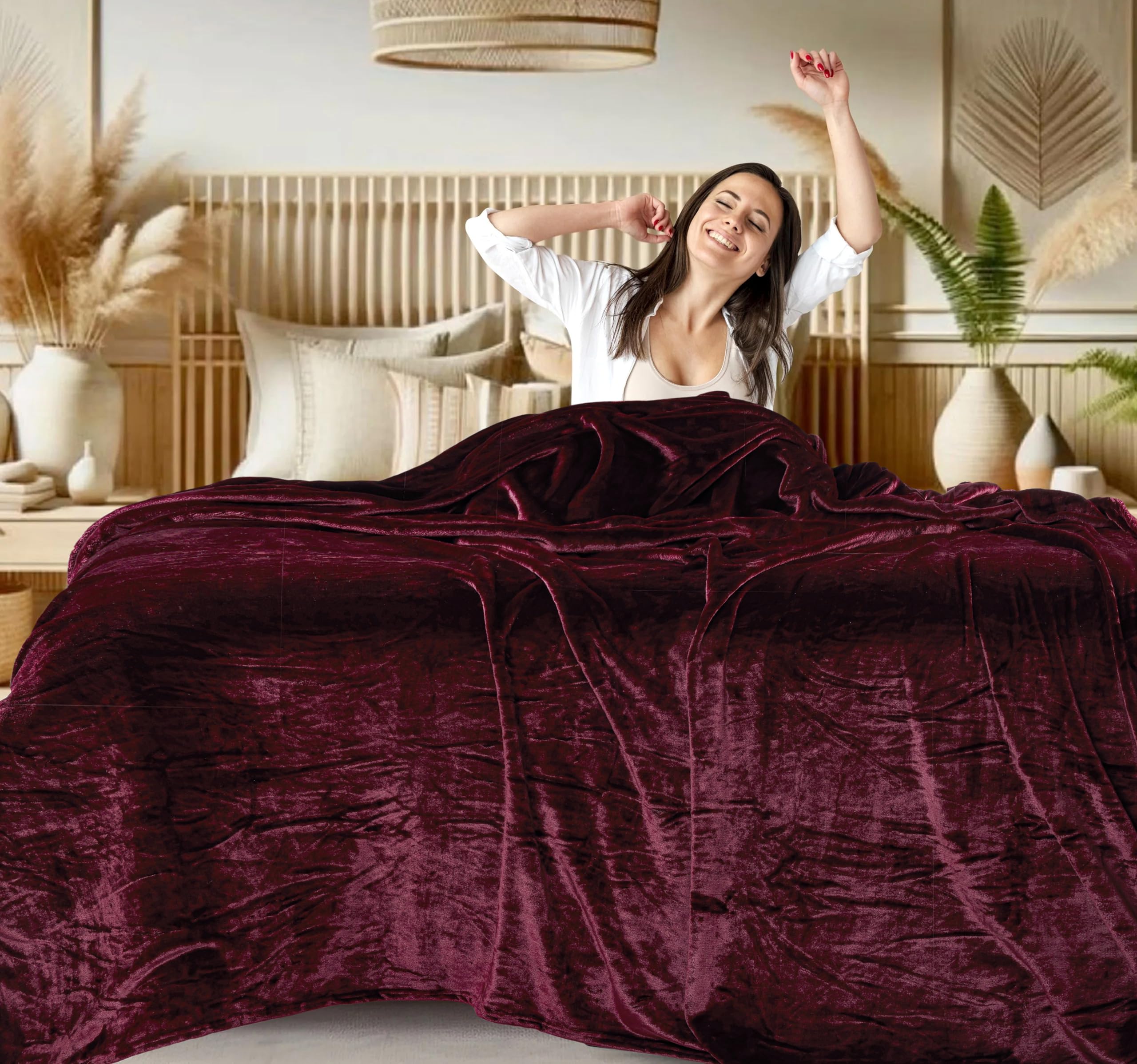 Abrazo AC Blanket | 300 GSM Lightweight Super Soft Cozy for Bed, Sofa, Couch, Travel & AC Room | Double Bed 220×240 cm | Solid Color | Breathable All-Season Comfort (Velvet Wine) Kafalo
