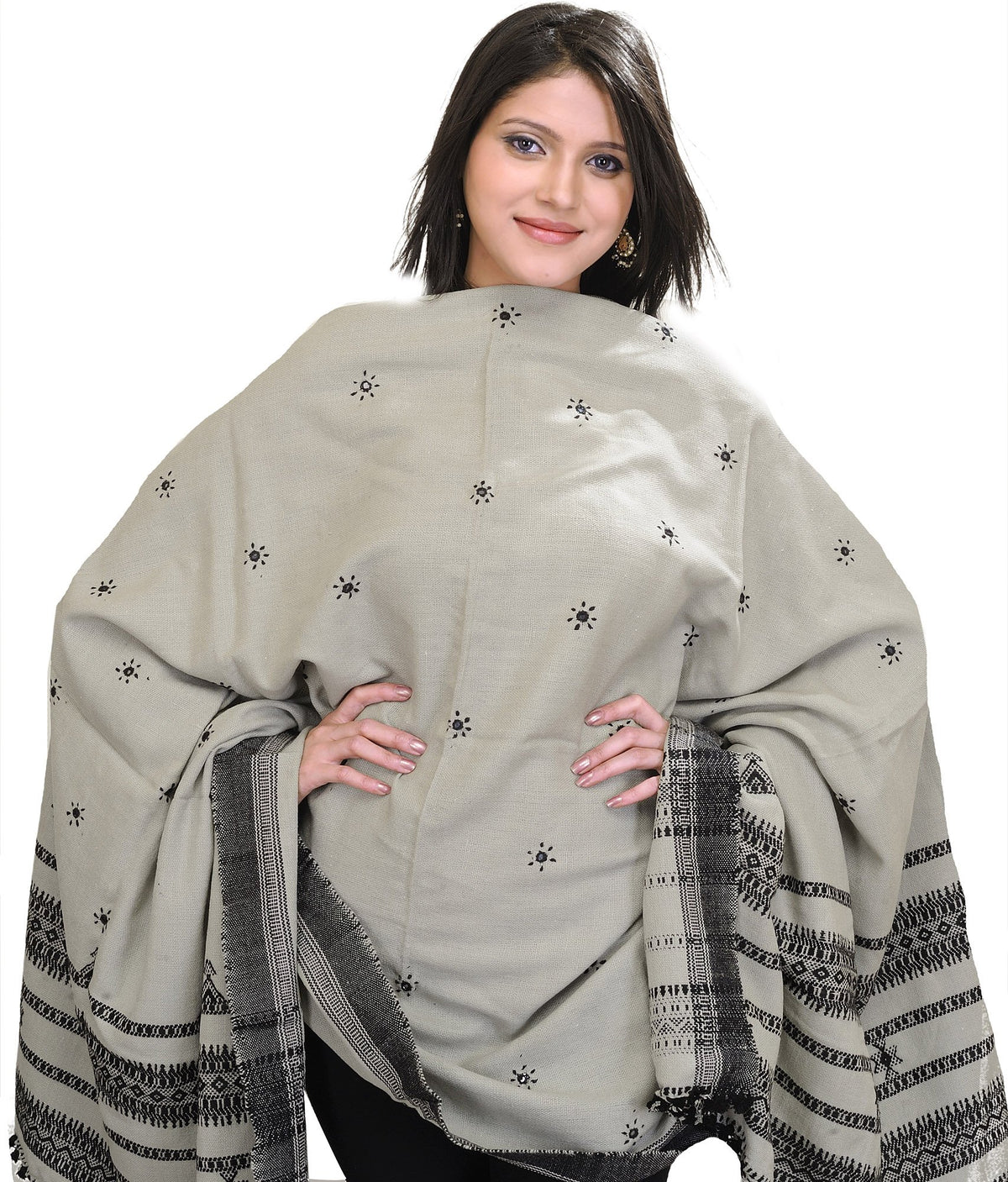 Exotic India Women's Wool Shawl (SHY72-tuscany- Tuscany Gray_FS)