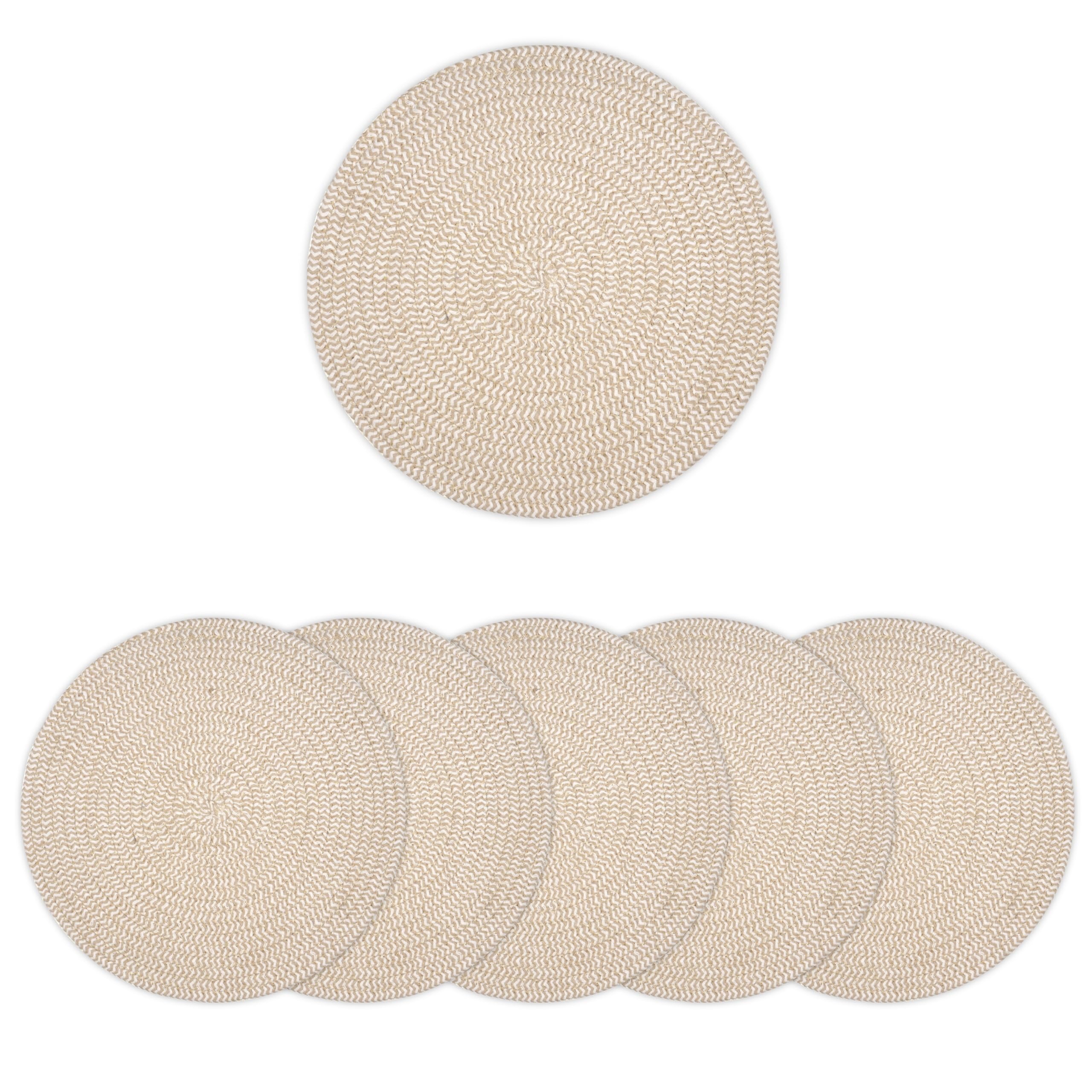 Encasa XO Dining Table Mats, Round Ribbed Cotton, Heat Resistant Beige Kafalo