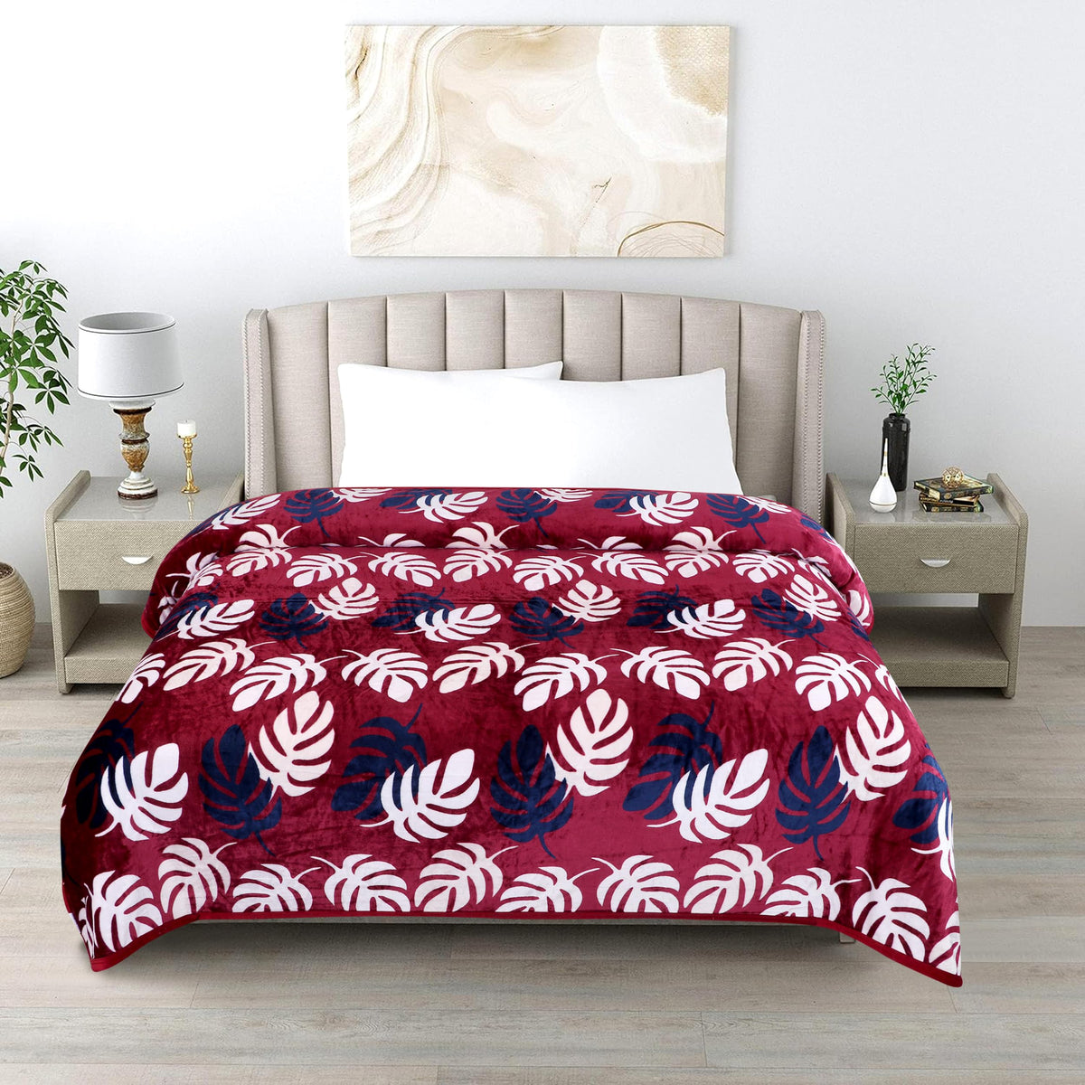 Gullivar Premium Ultra Soft Flannel Printed Single Blanket 220x160 cm| 200 GSM Warm & Cozy All Season AC Blanket| Lightweight Travel/Camping Throw for Sofa & Couch| Winter Duvet/Quilt- Maroon & White Kafalo