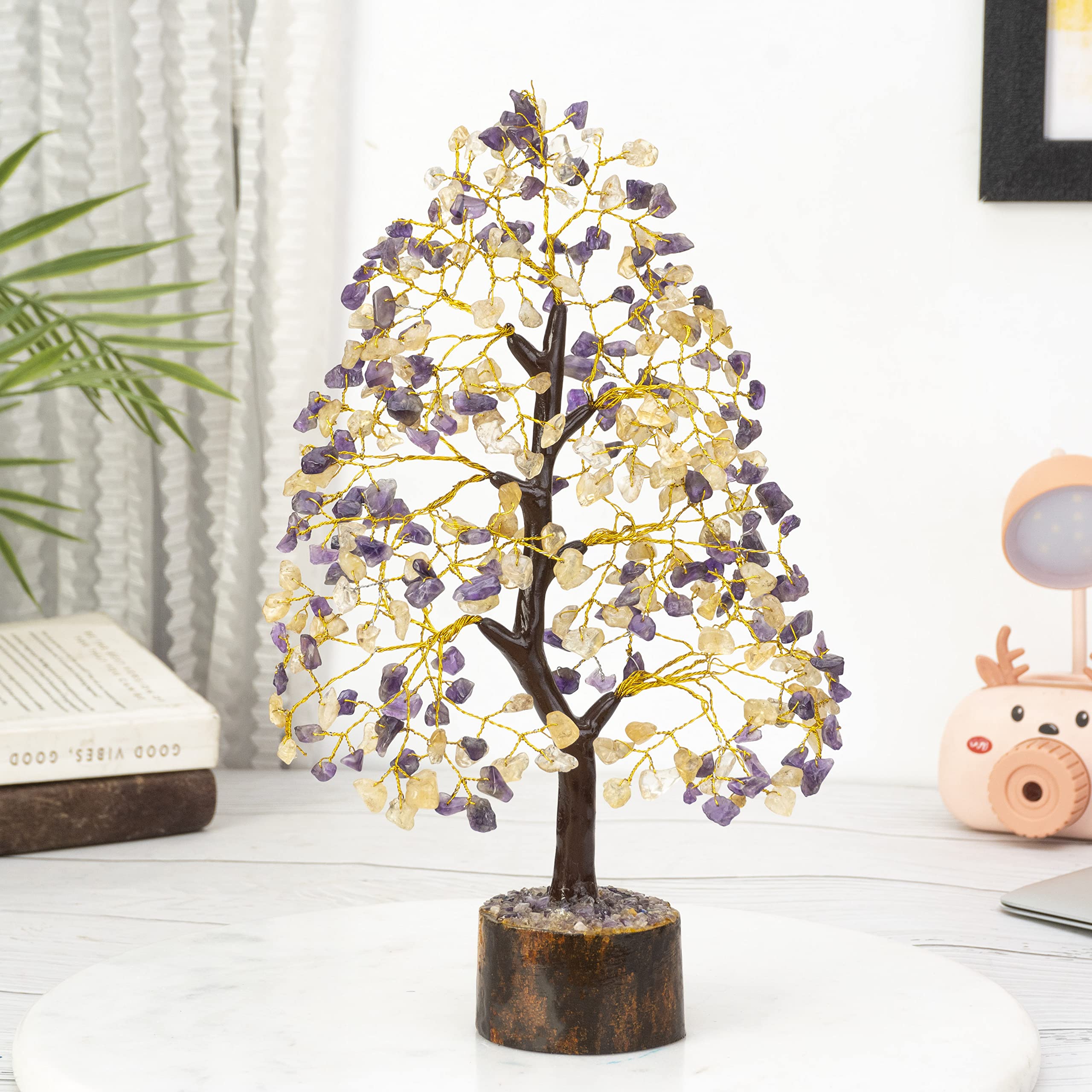 HindCraft Amethyst and Citrine Crystal Tree of Life | Decorative Artificial Tree for Home & Office | Feng Shui Money Tree for Wealth & Happiness | Gift for Men & Women – Birthday & Anniversary