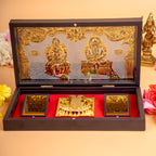 anciently Laxmi Ganesh Pocket Temple with Charan Paduka for Diwali Gift, House Warming Gifts, Return Gift Puja Box (Rectangle Shaped, Gold Plated, 1 Piece)