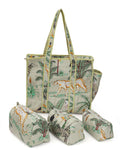 NIKAVIK 1 Tote Bags and 3 Pouch Quilted fabric Handblock Printed Tote Bag(with zip) and bottle compartment with Matching Pouches (Beige)