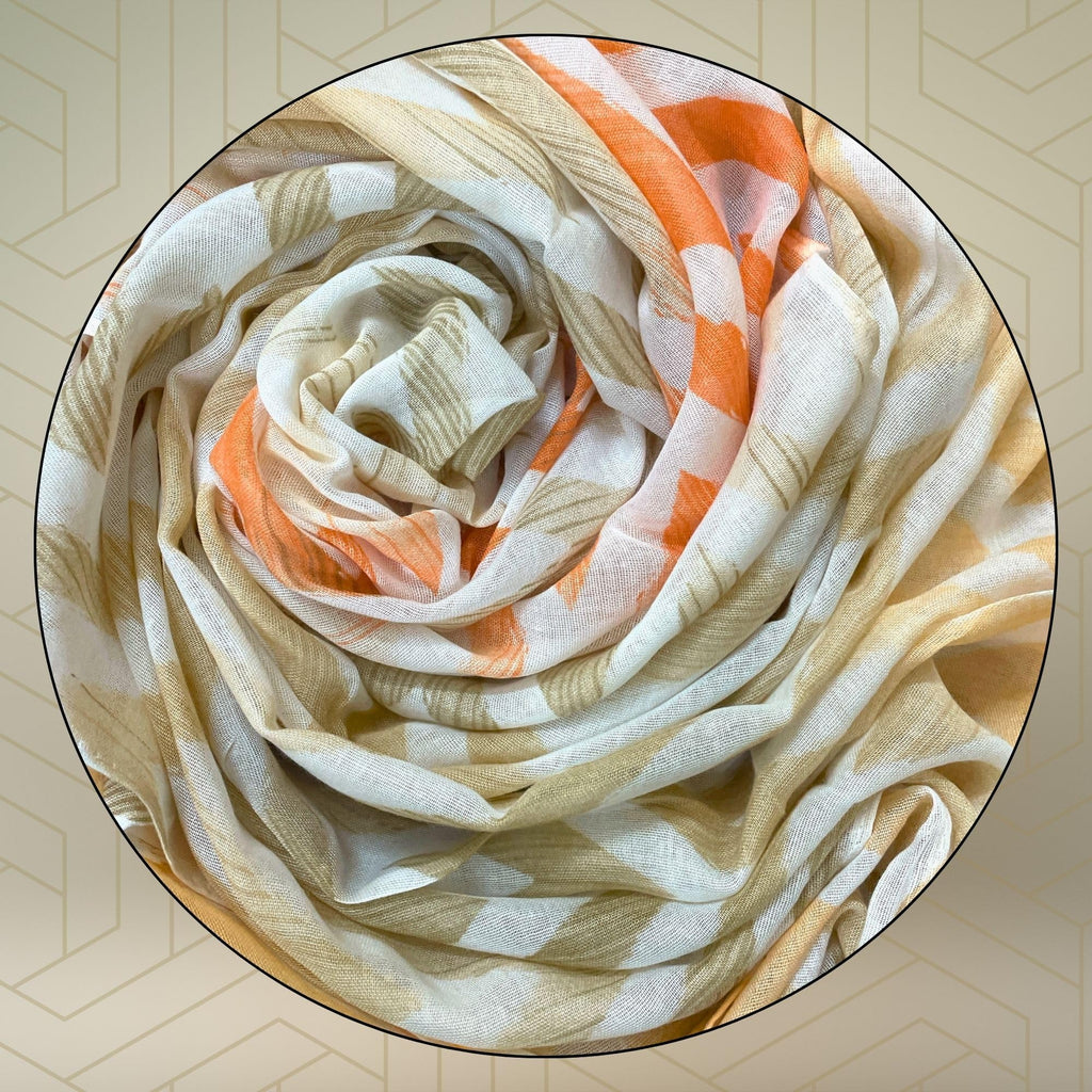 FAHABO Scarf for Women Stylish Printed Cotton Soft Stole | Hijab Scarf | Headscarf | Neck Scarf | Wraps (Beige, Orange) Size: 73 L x 35 W