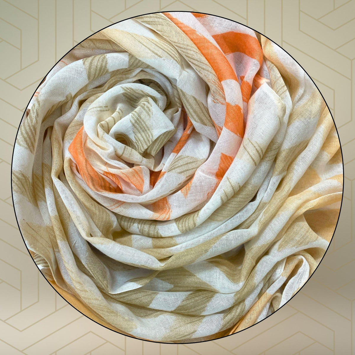 FAHABO Scarf for Women Stylish Printed Cotton Soft Stole | Hijab Scarf | Headscarf | Neck Scarf | Wraps (Beige, Orange) Size: 73 L x 35 W