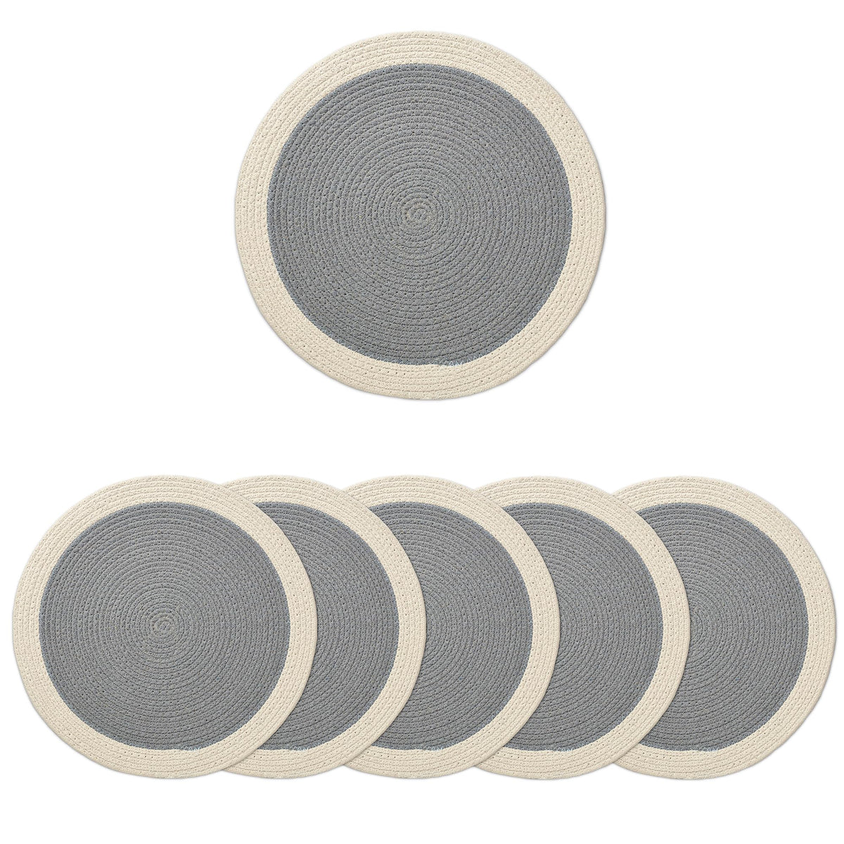 Encasa XO Dining Table Mats, Round Ribbed Cotton, Heat Resistant Grey Kafalo