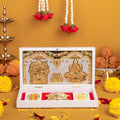 House Of Wemy Laxmi Kuber Pocket Temple for Pooja Room, Gifting for Wedding & Housewarming Ceremony I Gold Plated Photo Frame with Charan Paduka & Turtle for Good Luck - (8.4x4.5Inch) - Pack of 1