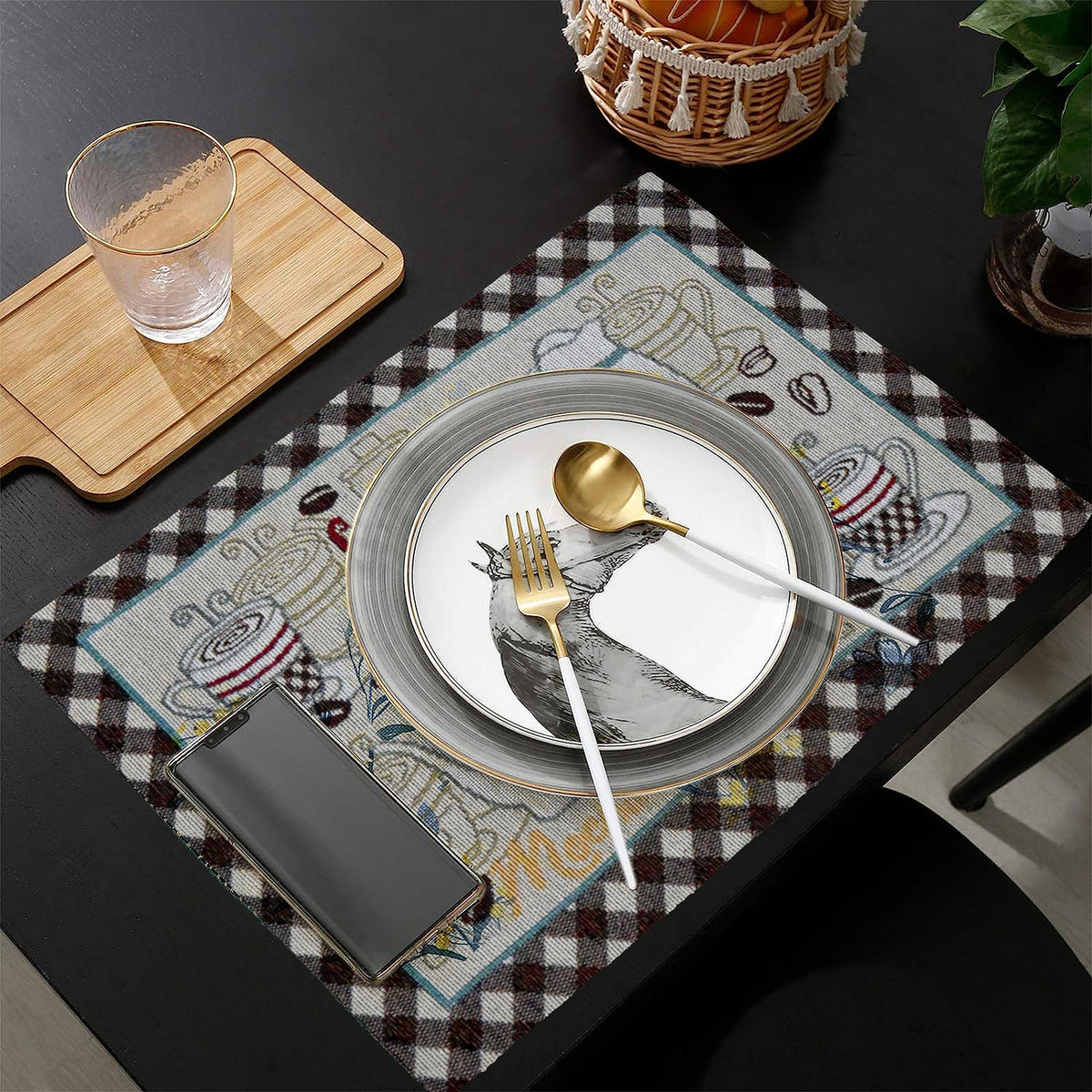 PRAKARTIK BY INDUARTS Latte Coffee Love Eco-Friendly Cotton Dining Table mats – Reusable, Machine Washable, Everyday Use Multi Rectangular Placemats, Set of 6 (33x47 cm) Kafalo