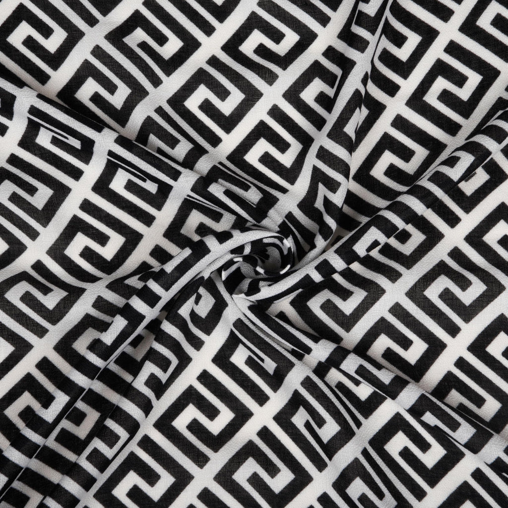 MORU Kyoto Urban Women's Monochrome Maze Scarf | Geometric Printed Stole & Soft Fashion Wrap | Lightweight Elegant Scarf